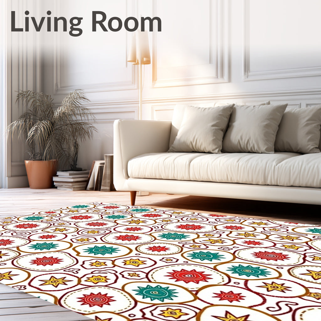 Retro Red Teal Star Scatter Rug
