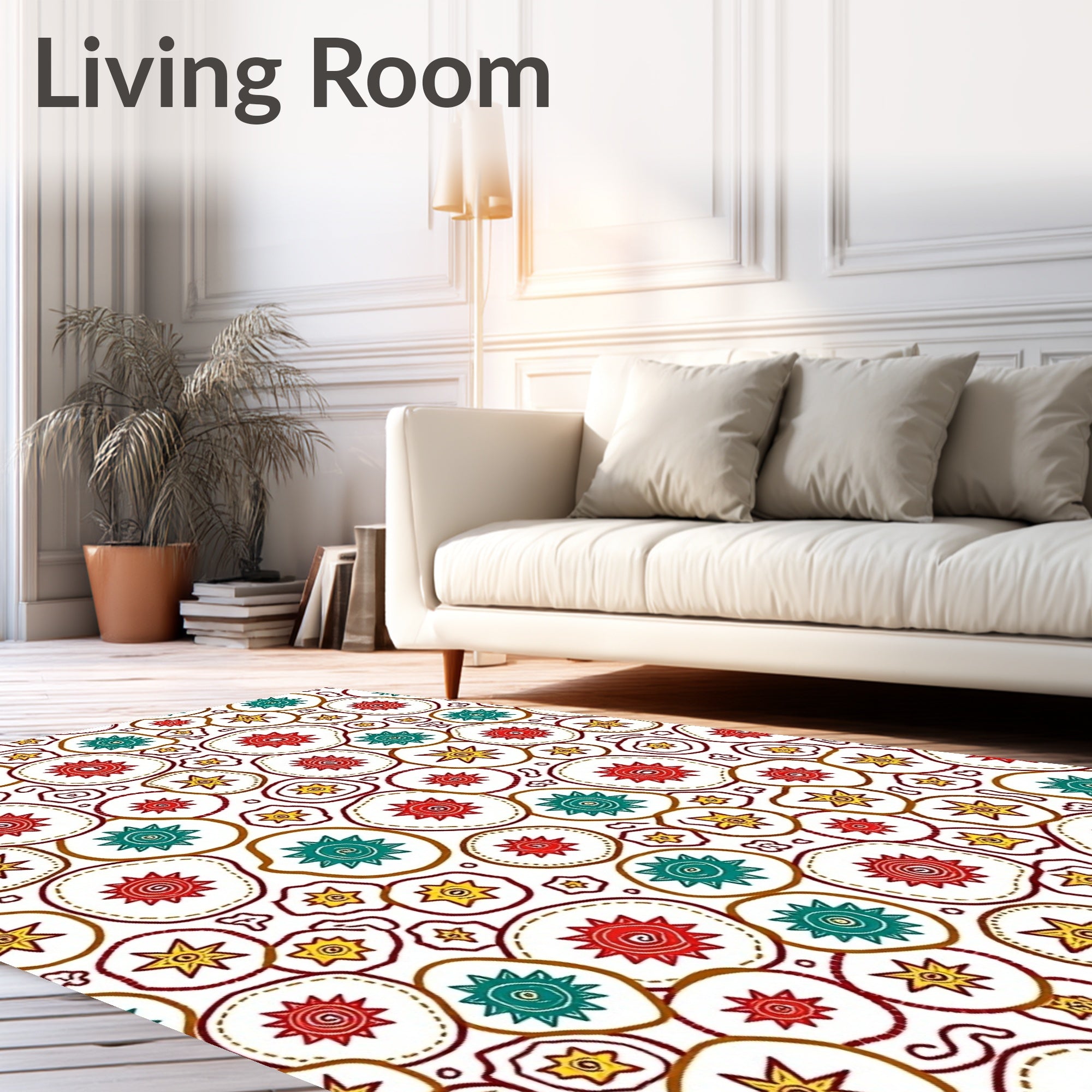 Retro Red Teal Star Scatter Rug