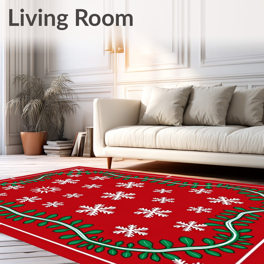 Red Snowflake Garland Holiday Rug