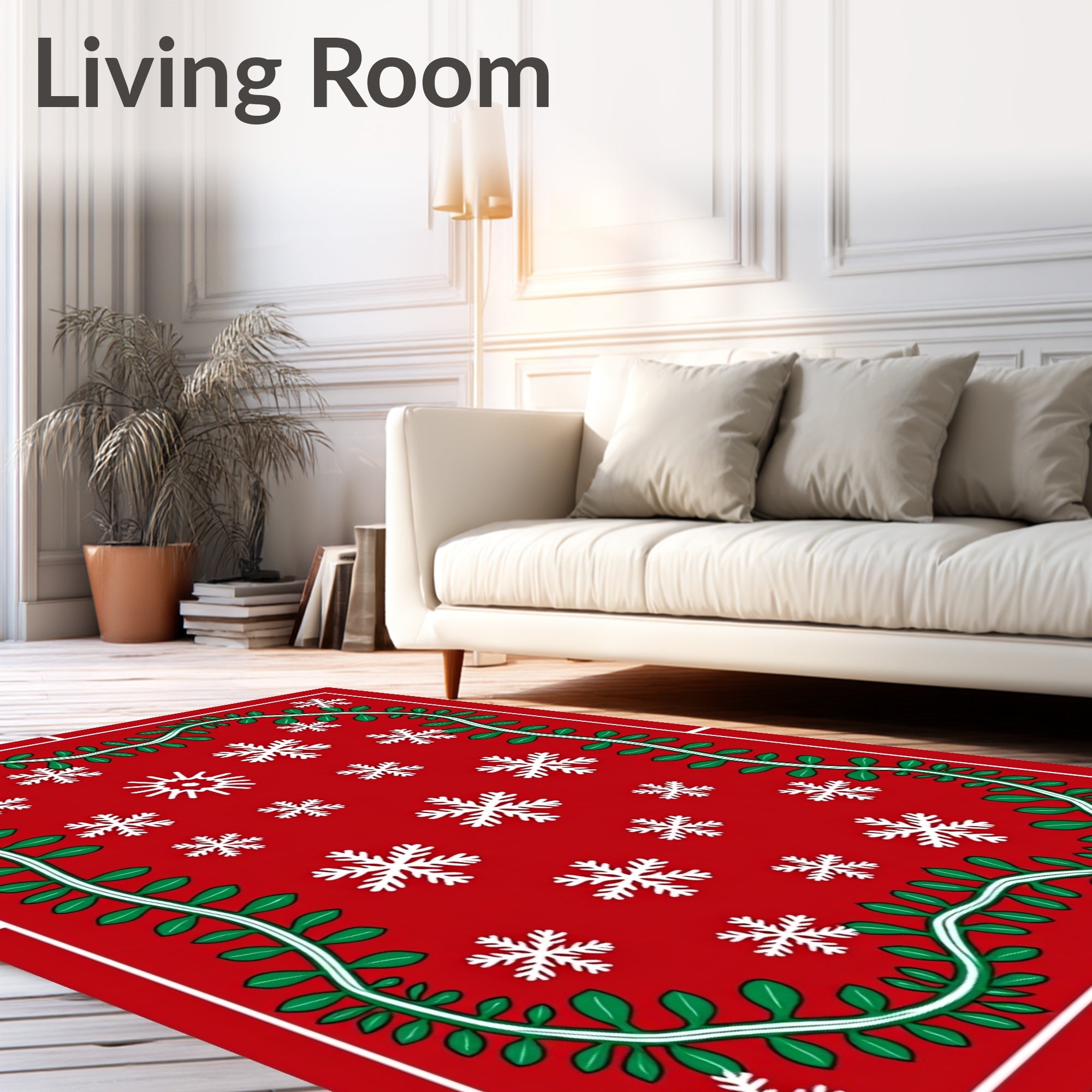 Red Snowflake Garland Holiday Rug