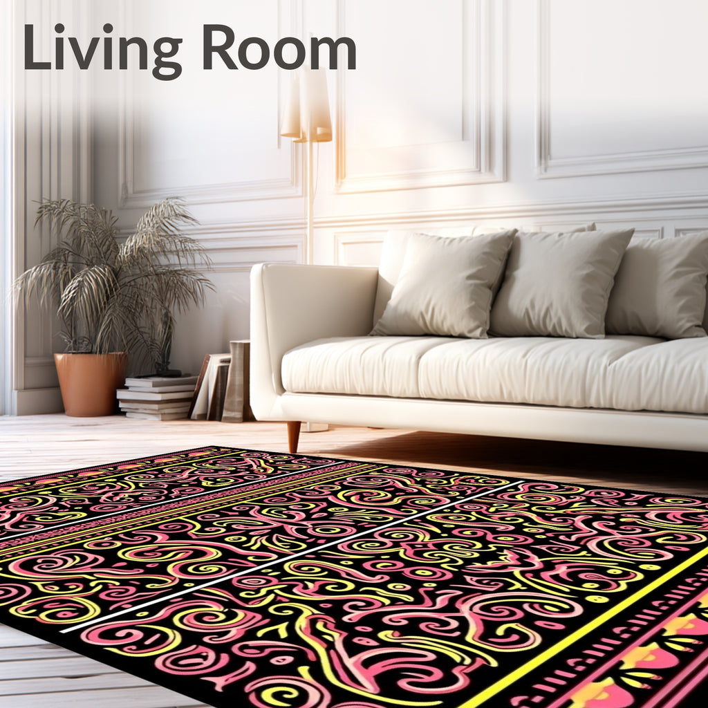 Pink Yellow Swirl Tribal Band Rug