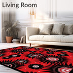 Red Black White Starburst Floral Rug