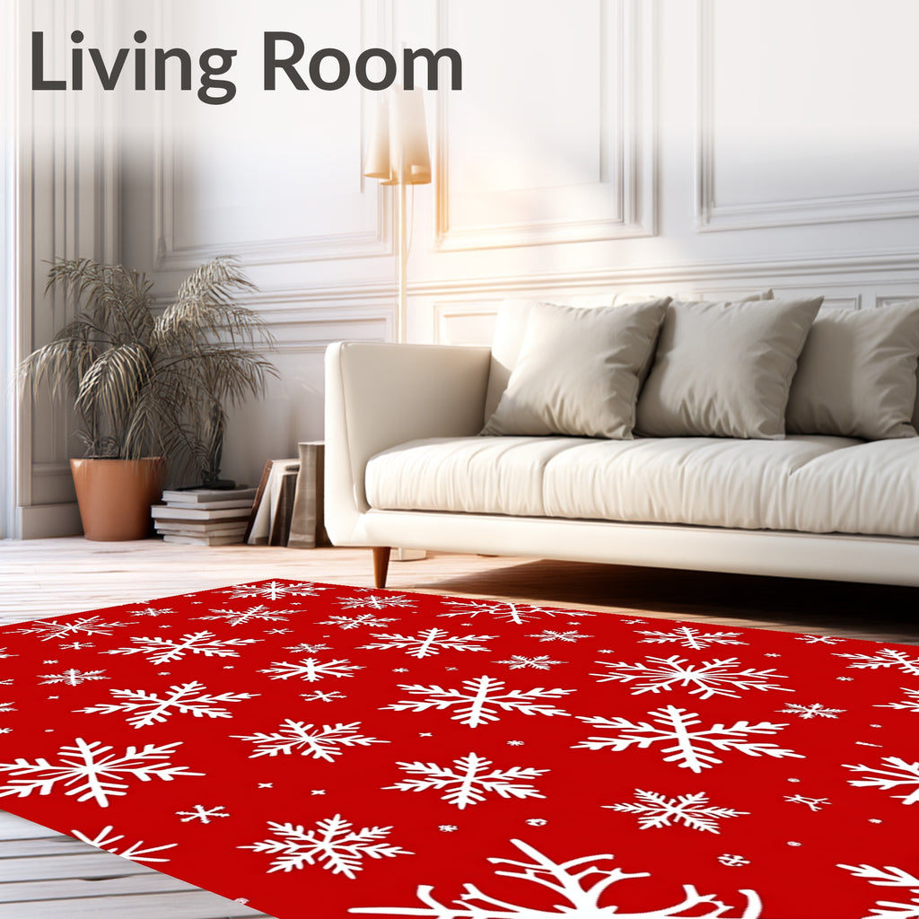 Red Snowfall With White Ice Crystals Rug