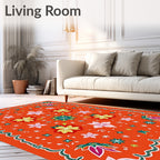 Orange Floral Burst Star Medallion Rug