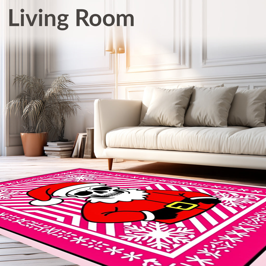 Pink Snow Flake Skeleton Santa Rug