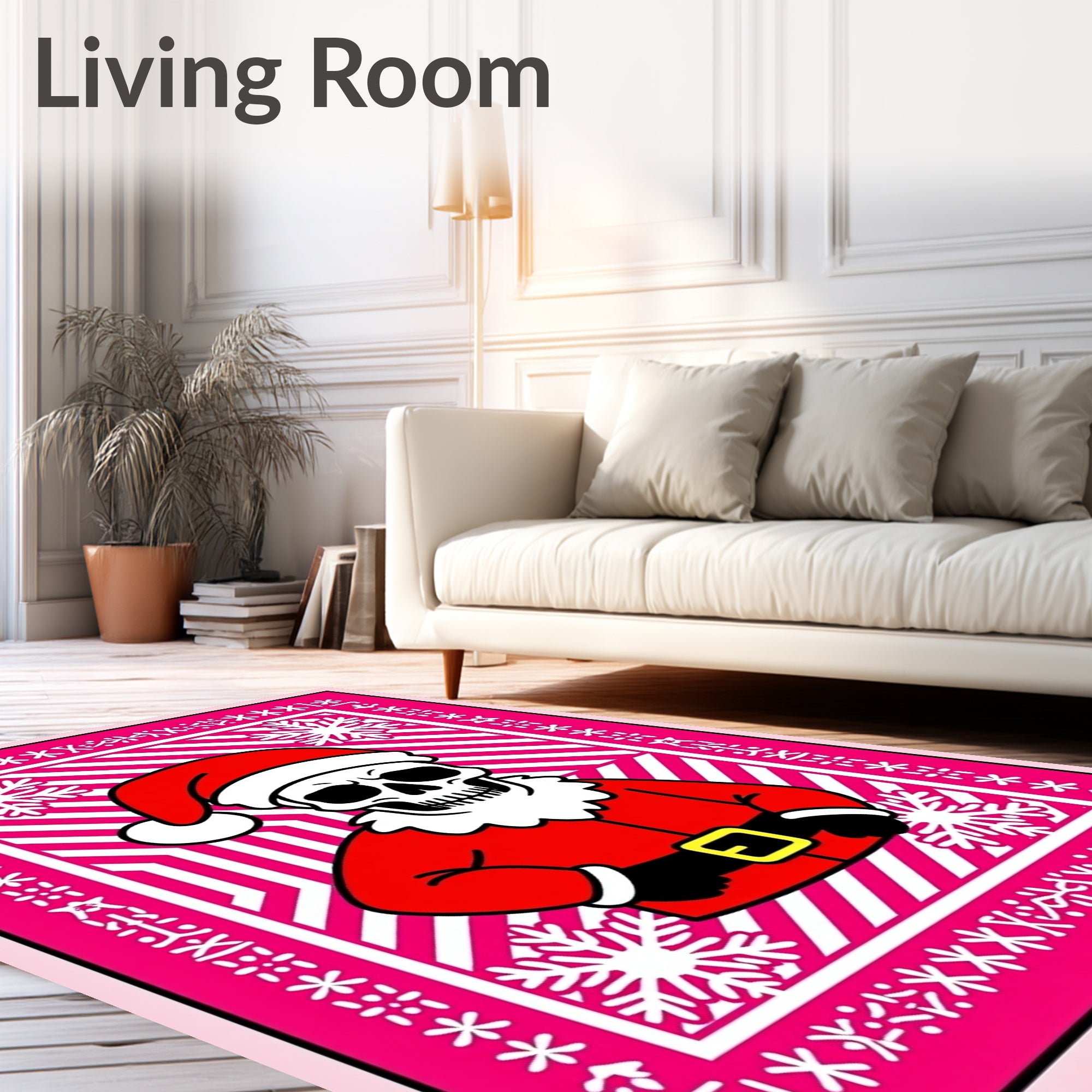 Pink Snow Flake Skeleton Santa Rug
