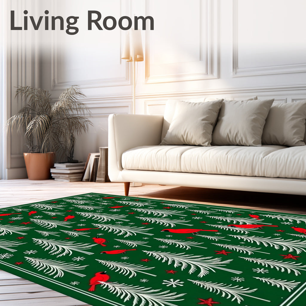 Cardinal Forest Snowy Pine Scene Rug