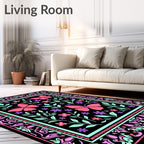Whimsical Pink Butterfly Floral Art Rug
