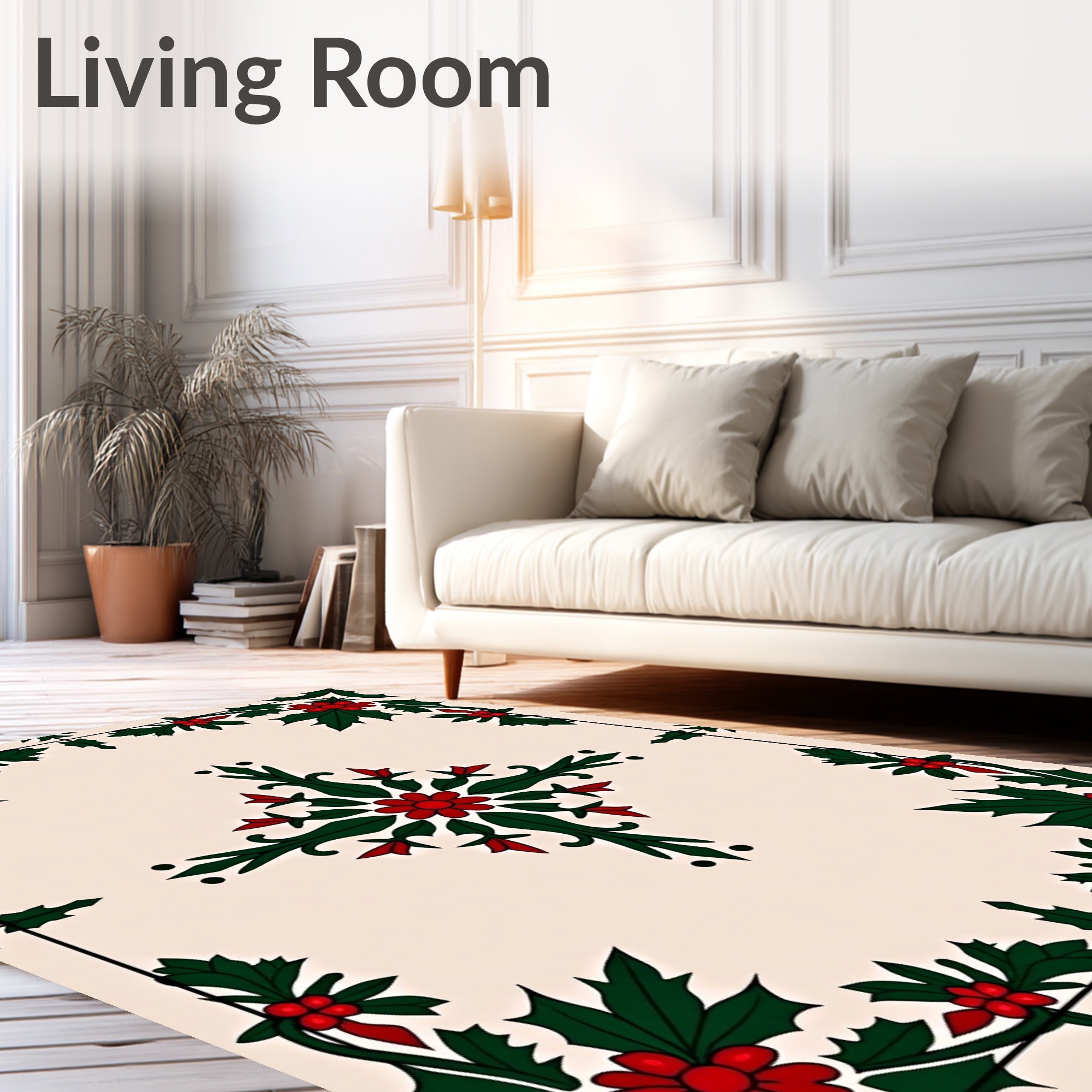 Festive Holly Berry Garden Frame Rug