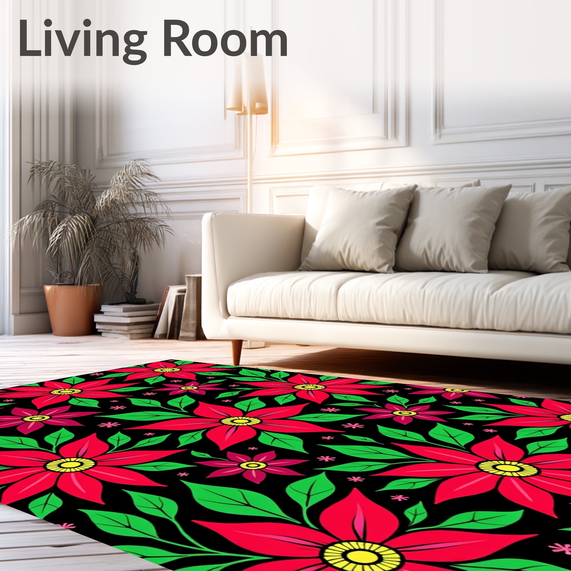 Vibrant Red Poinsettia Floral Rug