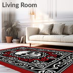 Black Red White Skull Ornamental Rug