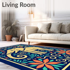 Golden Elephant with Floral Surroundings Rug