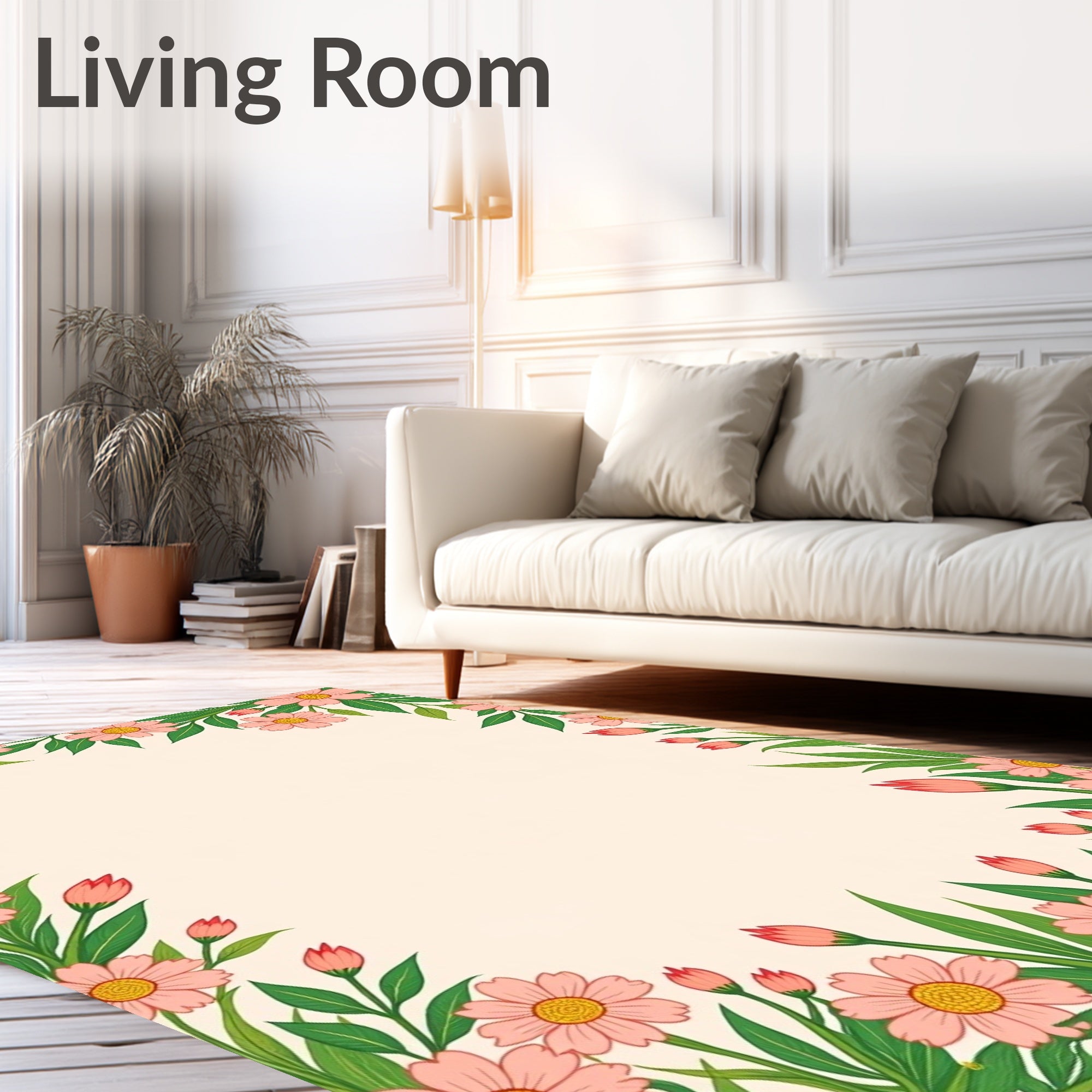 Delicate Pink Daisy Garden Border Rug