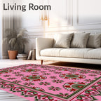 Ornate Red Green Rosette Field Rug