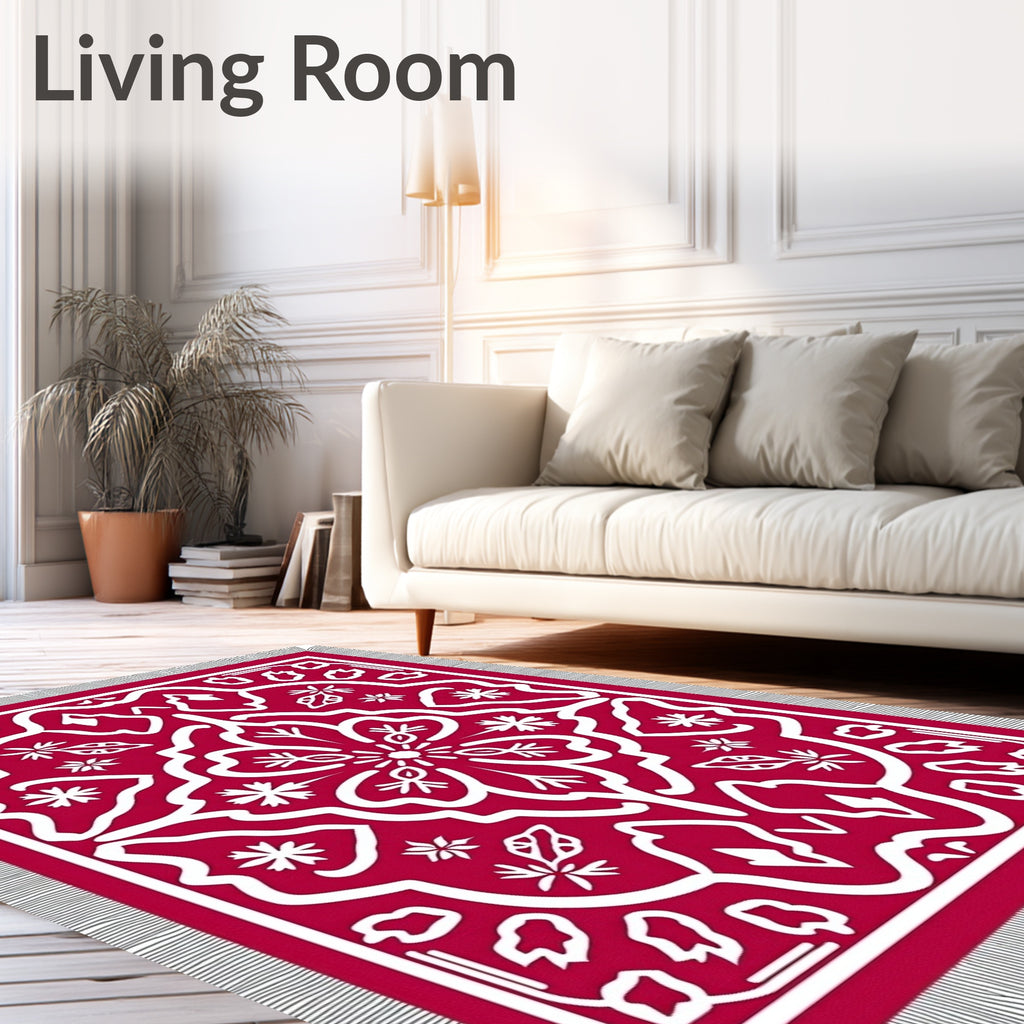 Crimson Symmetric Floral Lace Rug