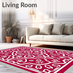 Crimson Symmetric Floral Lace Rug