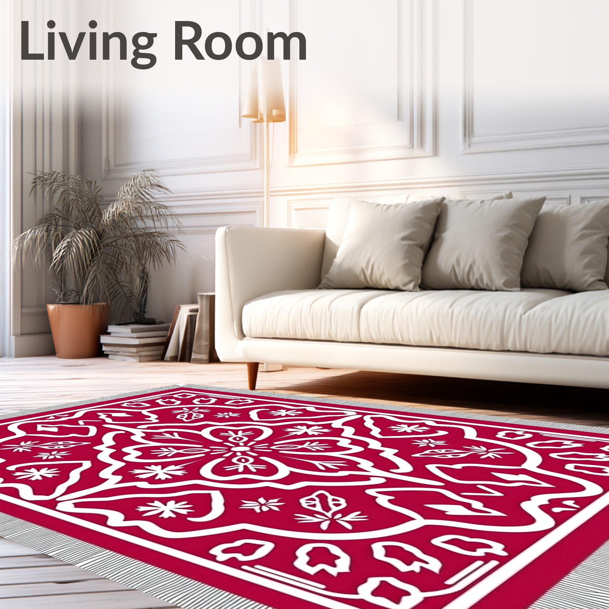 Crimson Symmetric Floral Lace Rug