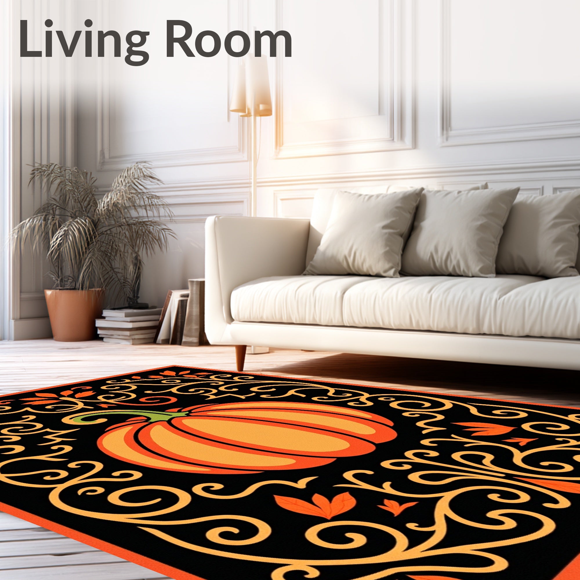 Autumn Pumpkin Ornate Scrollwork Rug