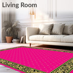Ornate Pink Gold Scroll Border Rug