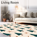 Forest Green Evergreen Branch Snow Rug