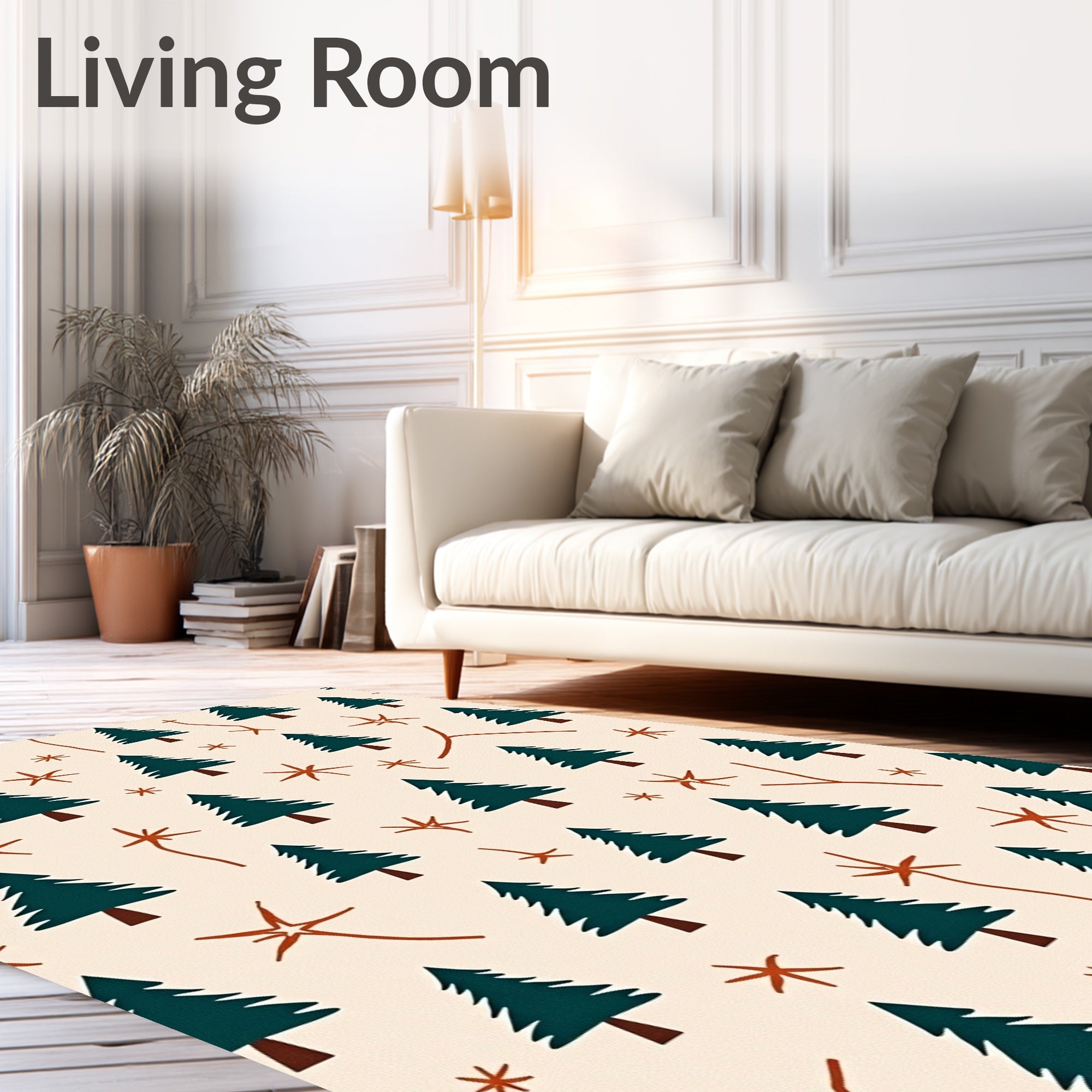 Forest Green Evergreen Branch Snow Rug