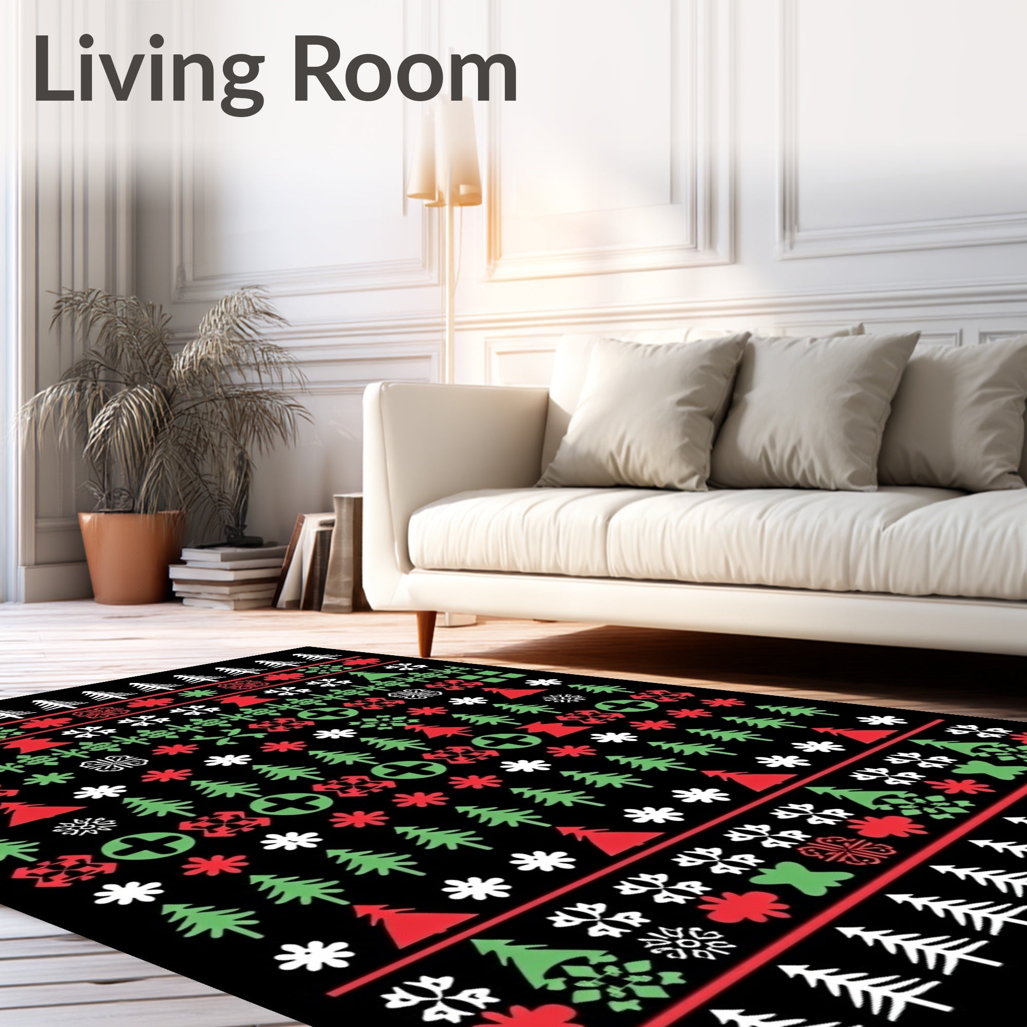 Red Green White Christmas Trees Snowflakes Rug