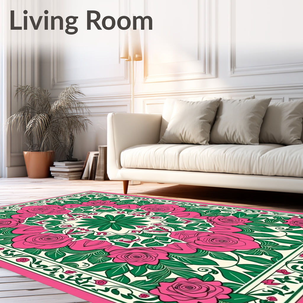Pink Rose Floral Mandala Rug
