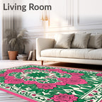 Pink Rose Floral Mandala Rug