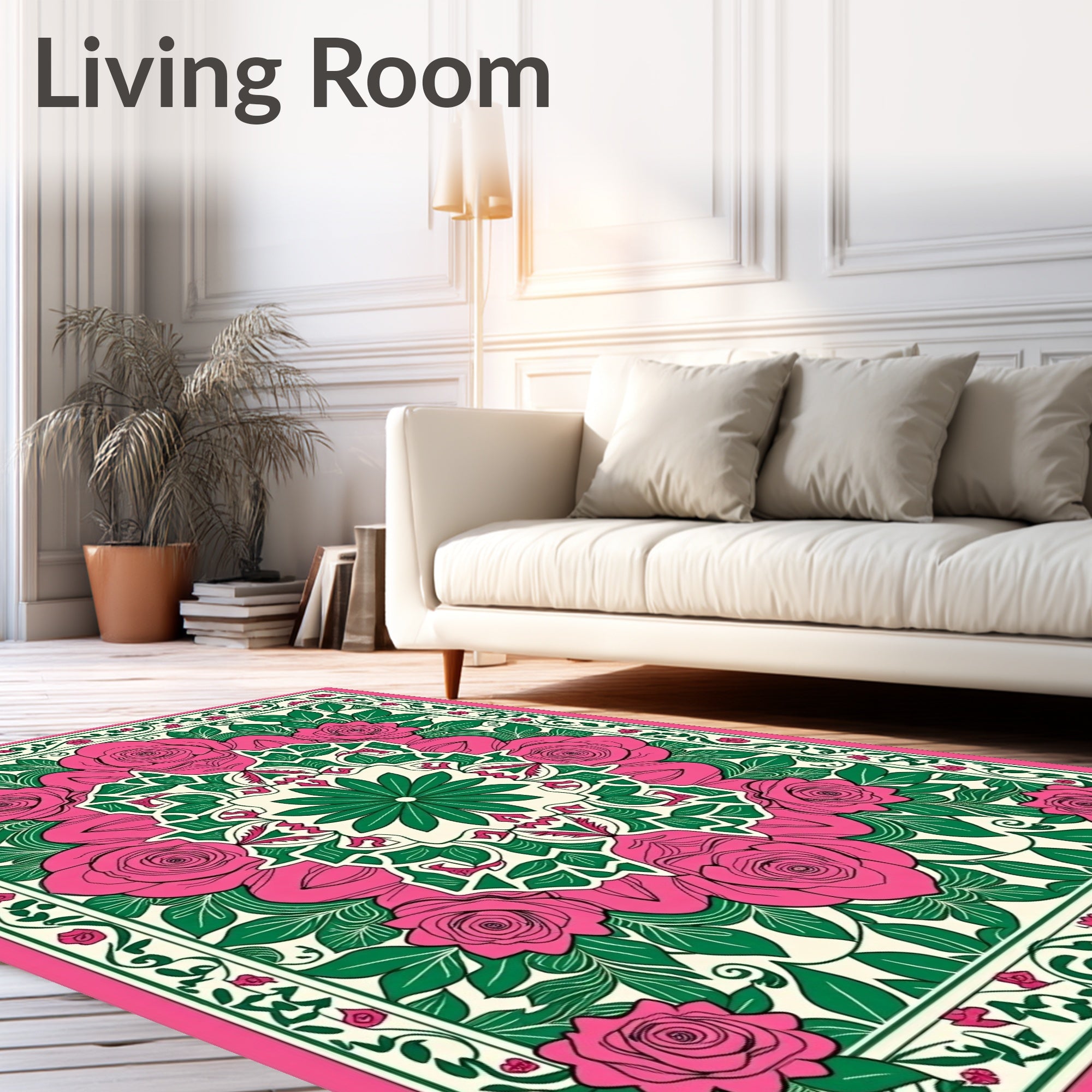 Pink Rose Floral Mandala Rug