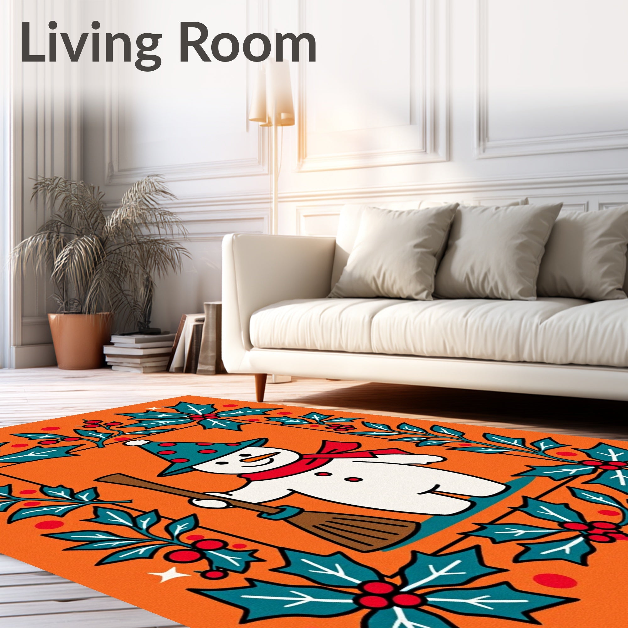 Retro Snowman Holly Frame Rug