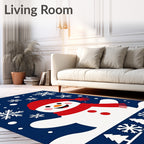 Friendly Snowman Red Hat Snowy Scene Rug