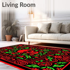 Crimson Skull Floral Border Rug