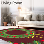 Festive Green Pine Red Berry Wreath Rug