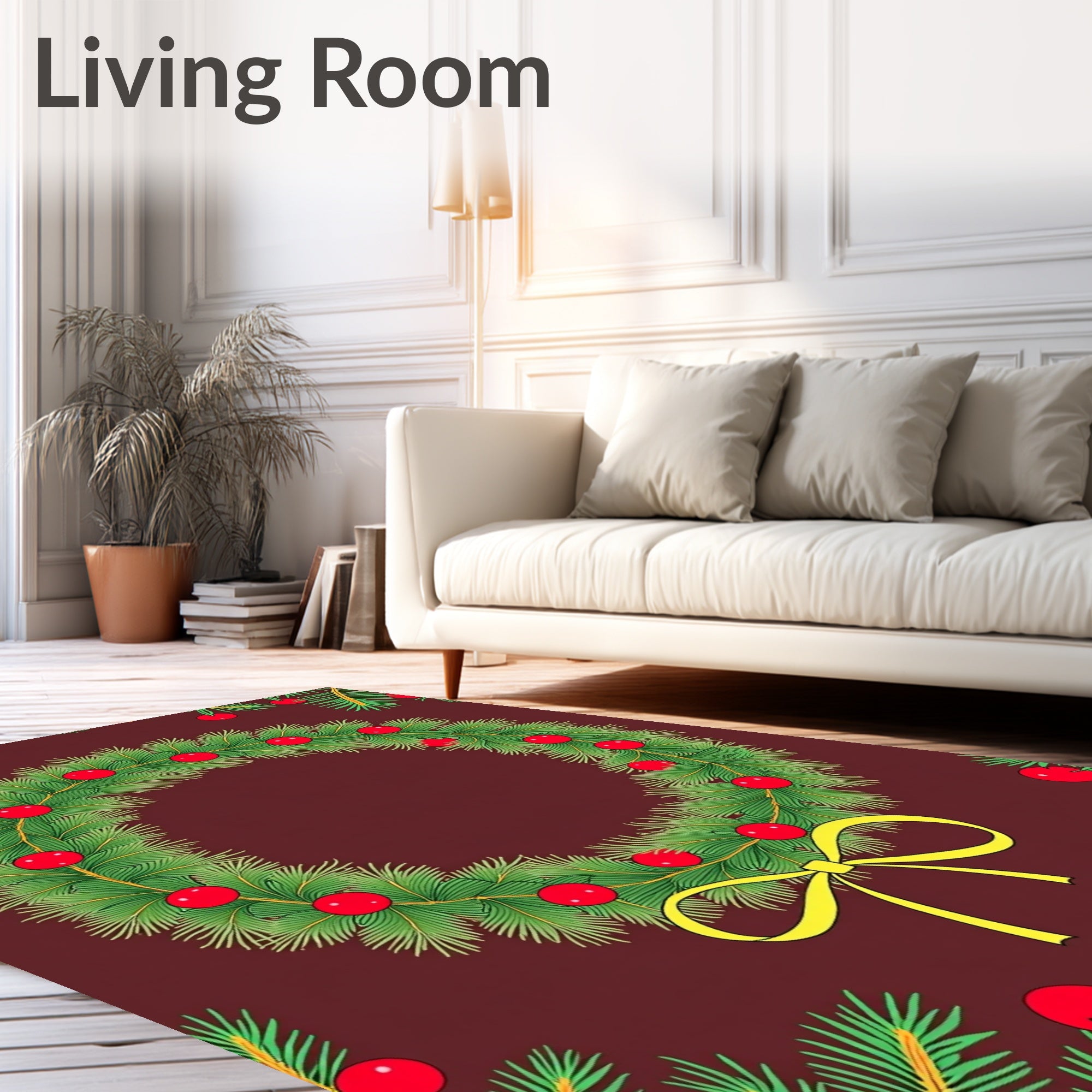 Festive Green Pine Red Berry Wreath Rug