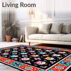 Colorful Cat Faces Bordered Rug