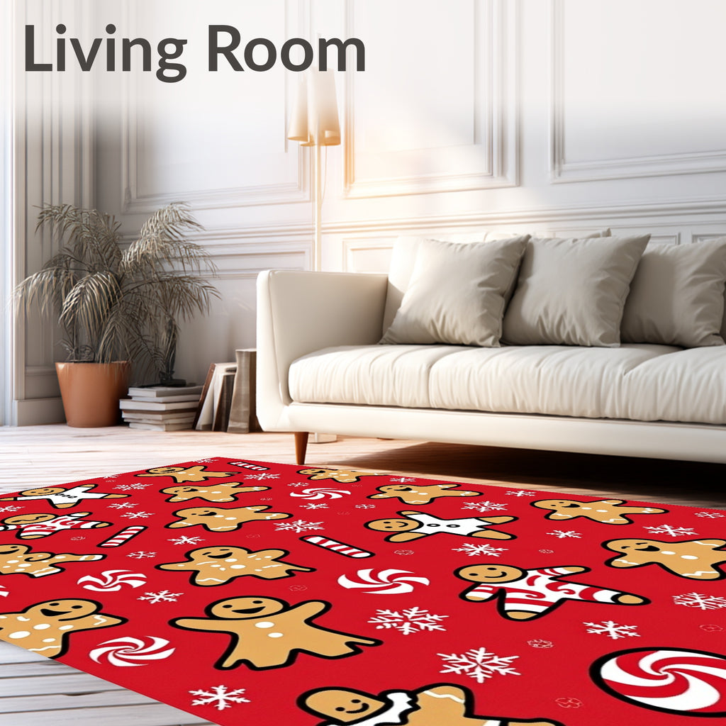 Festive Gingerbread Man Snowflakes Candy Rug