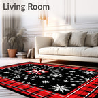 Red Black Plaid Snowflake Scatter Rug