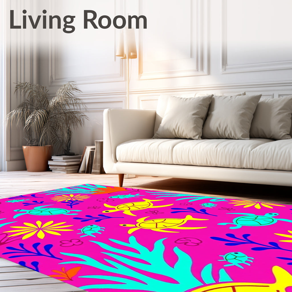 Whimsical Pink Turtle Fish Coral Rug