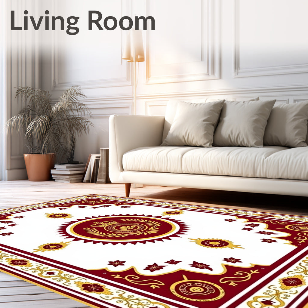 Regal Crimson Gold Crest Medallion Rug