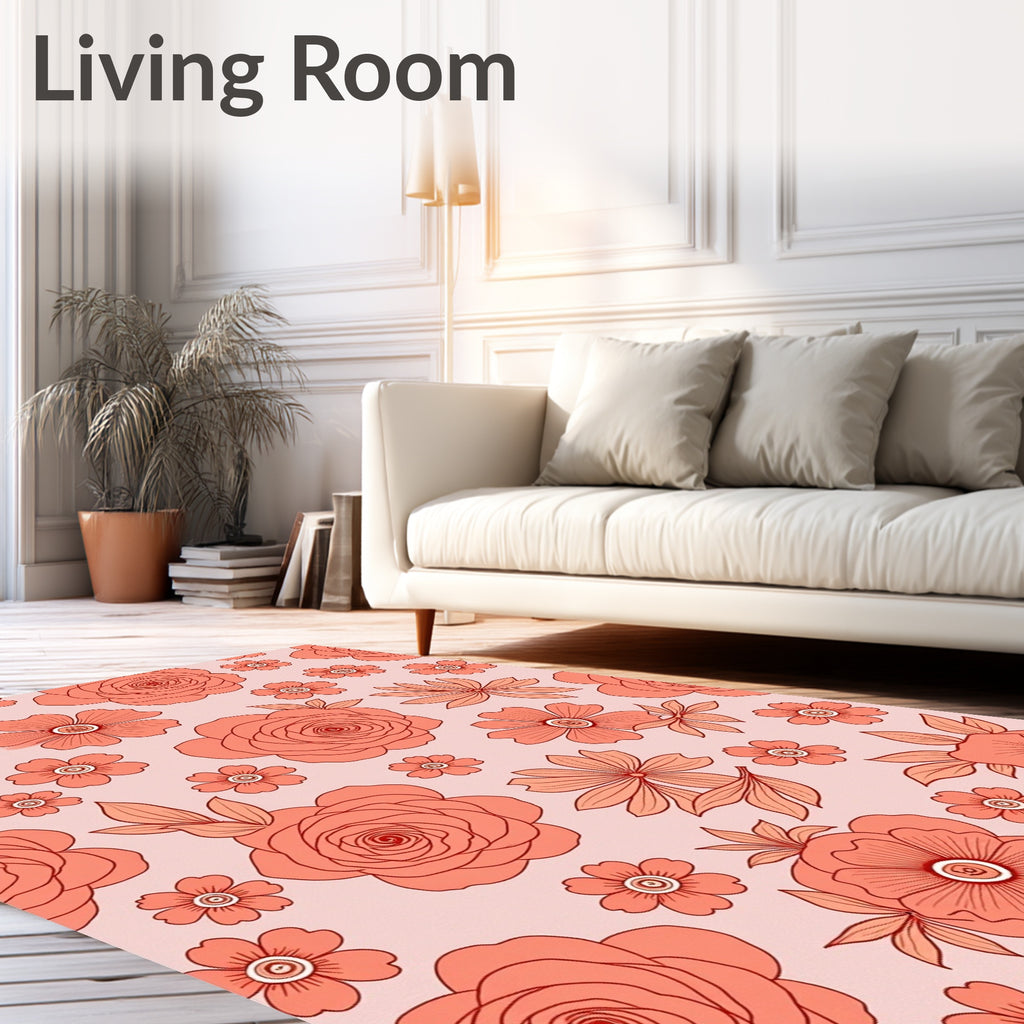 Coral Blooming Garden Floral Medley Rug