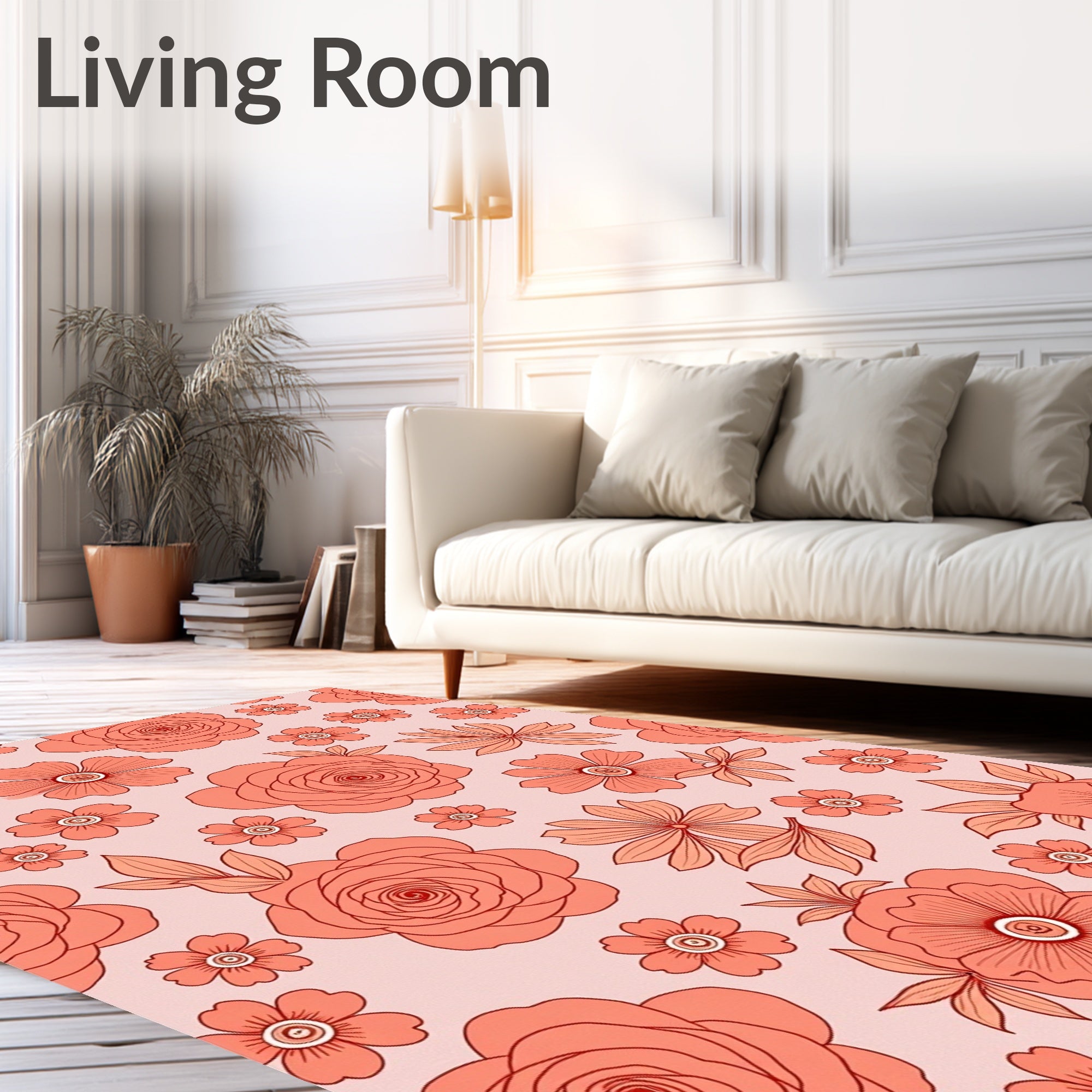 Coral Blooming Garden Floral Medley Rug