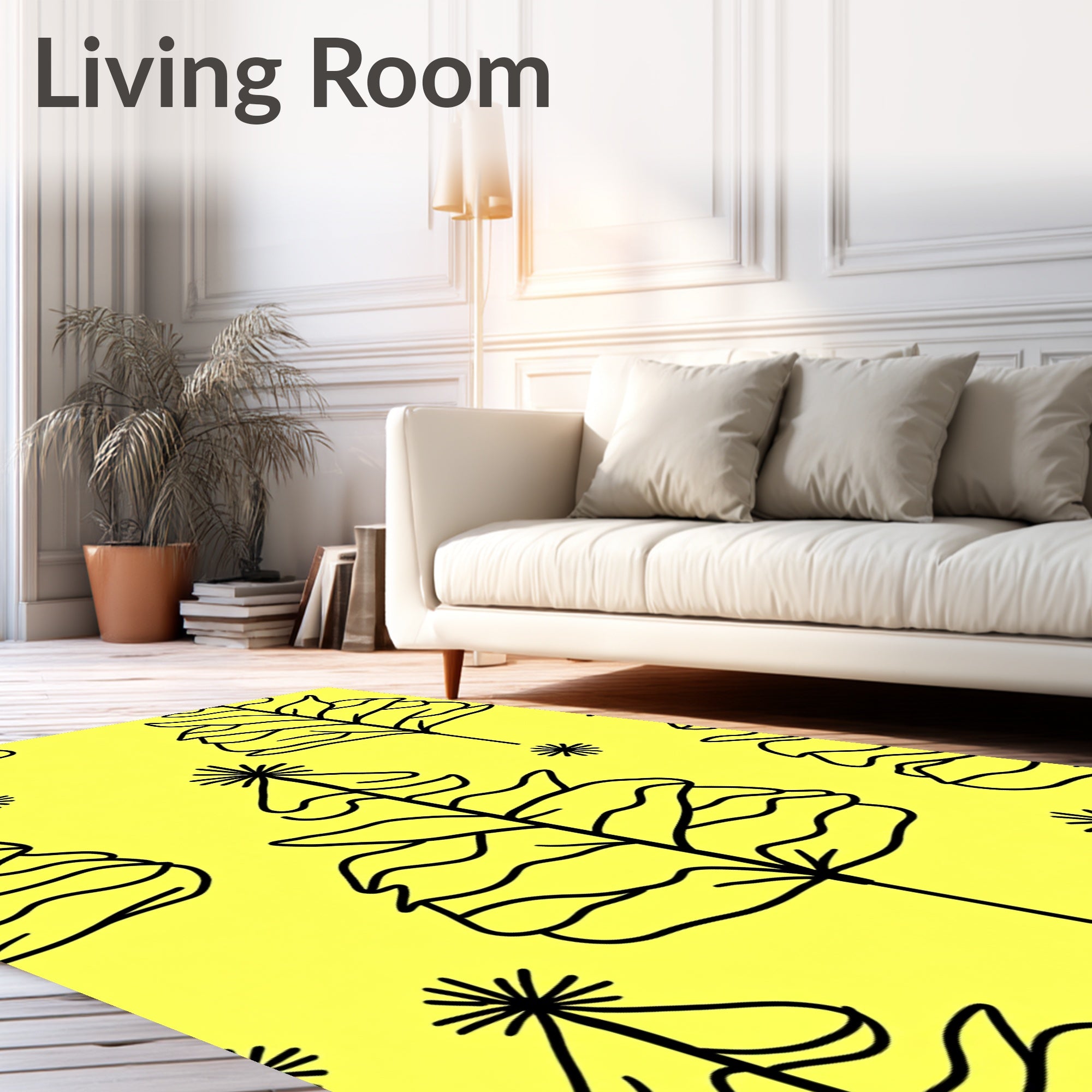 Minimalist Yellow Outline Trees Rug