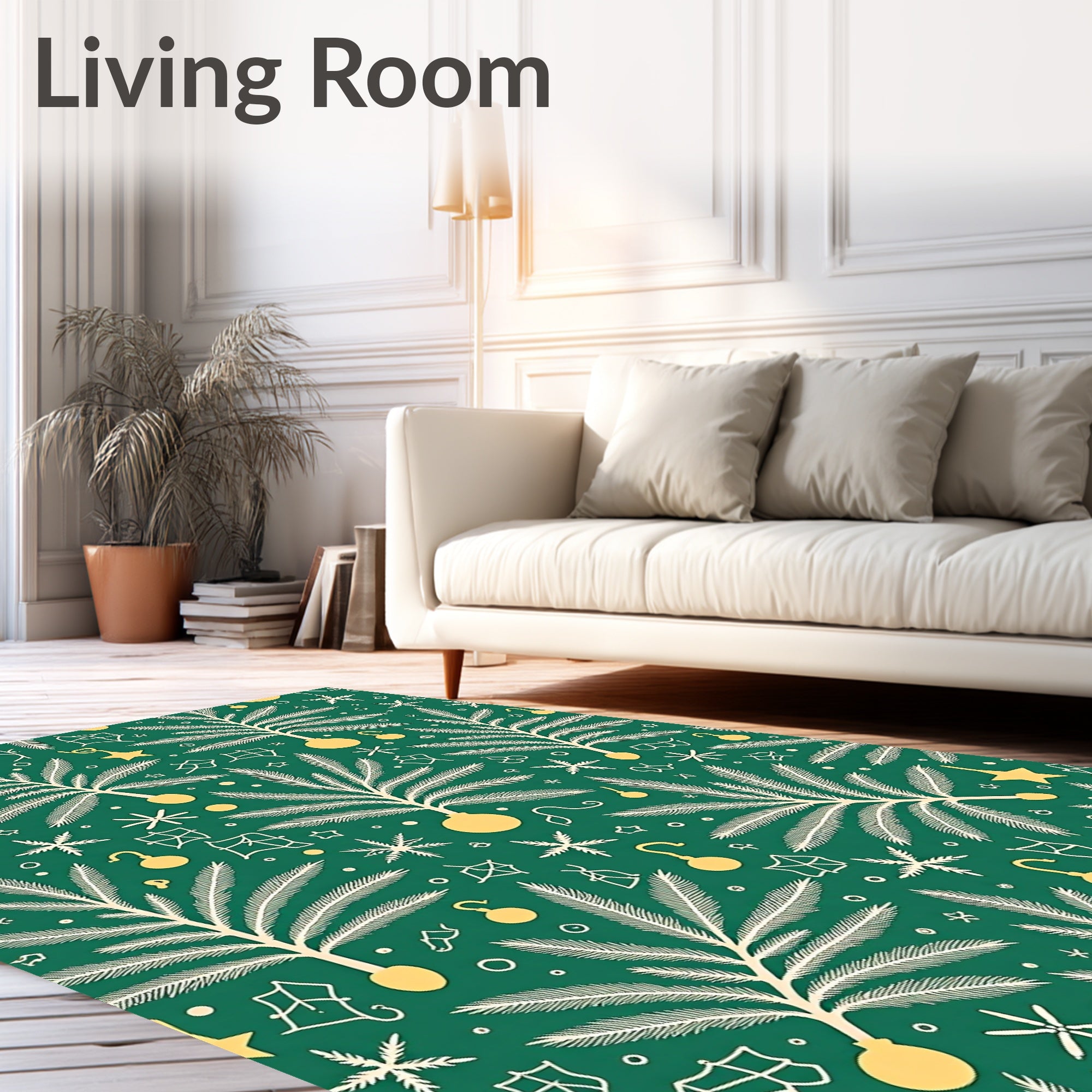 Green White Yellow Holiday Ornaments Tree Rug