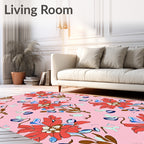 Whimsical Coral Floral Pink Garden Rug