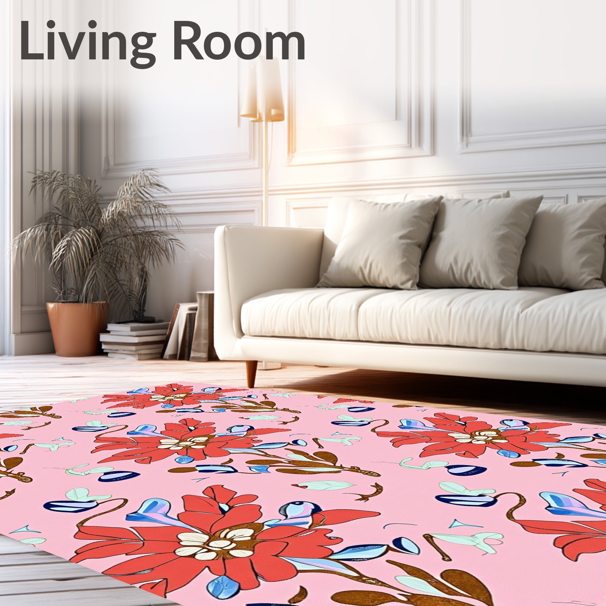 Whimsical Coral Floral Pink Garden Rug