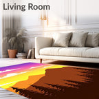 Sunset Mountain Silhouette Pine Forest Rug