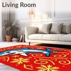 Playful Red Shark Snowflake Swirls Rug