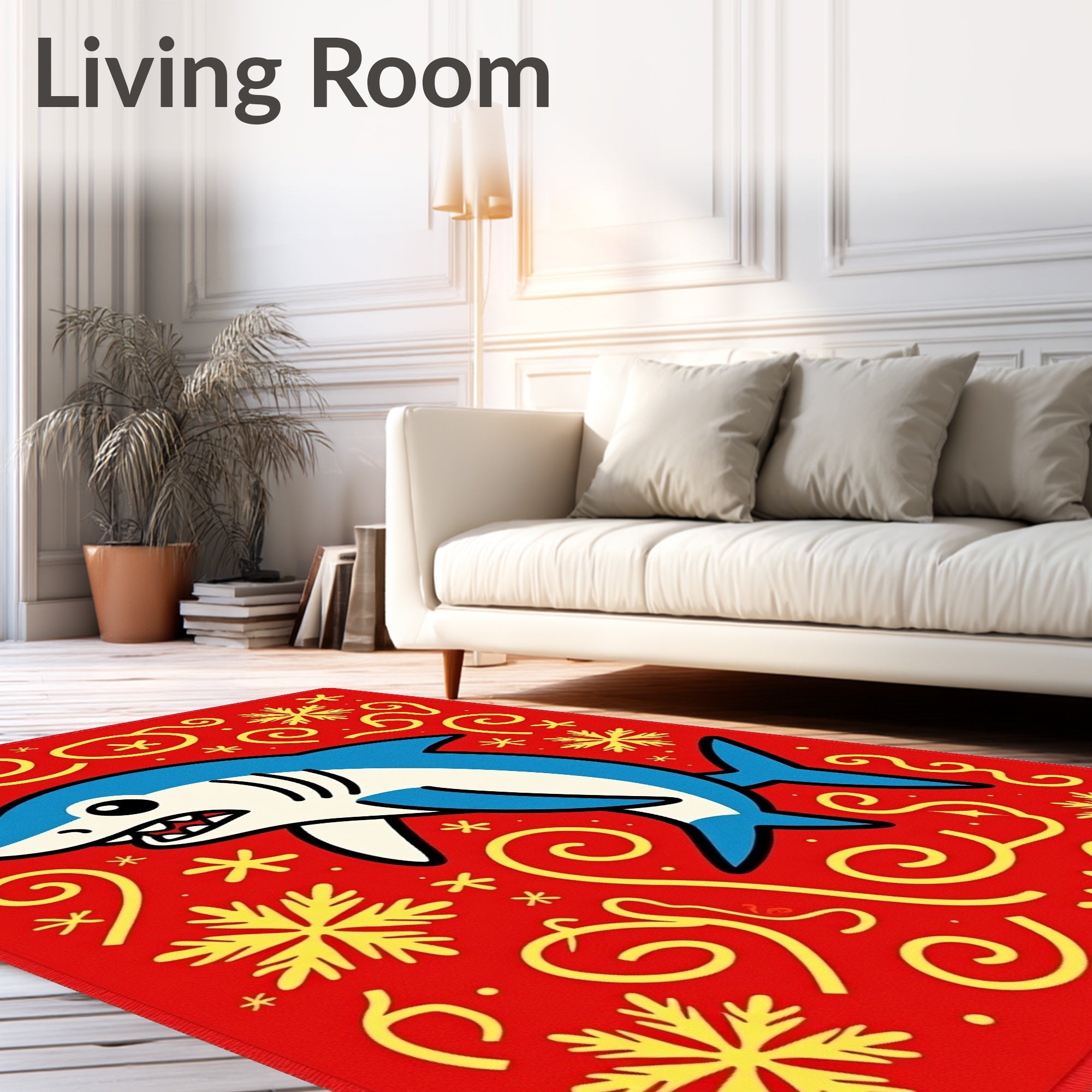 Playful Red Shark Snowflake Swirls Rug