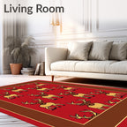Red Reindeer Collage Border Rug