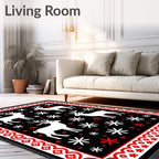Red White Deer Snowflake Border Rug